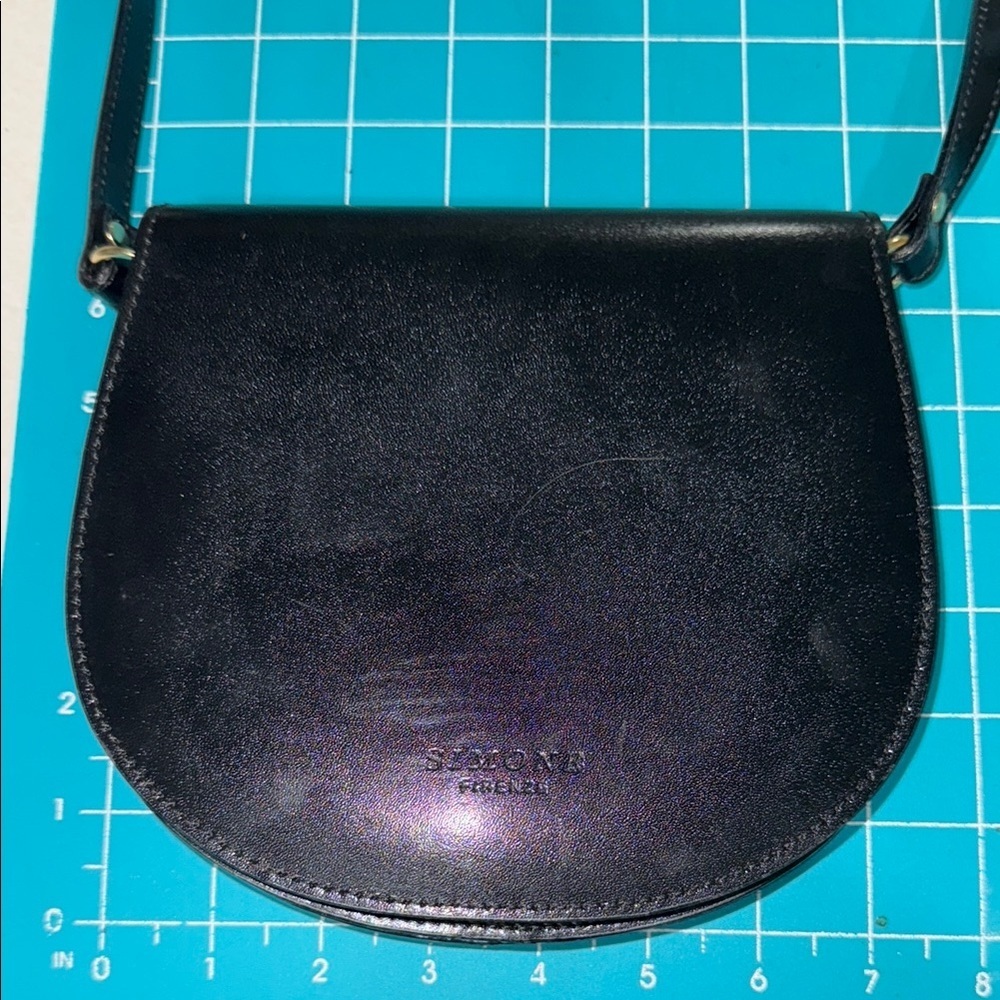 Simone Firenze Black Italian Leather Crossbody Vintage Small Handbag Staple